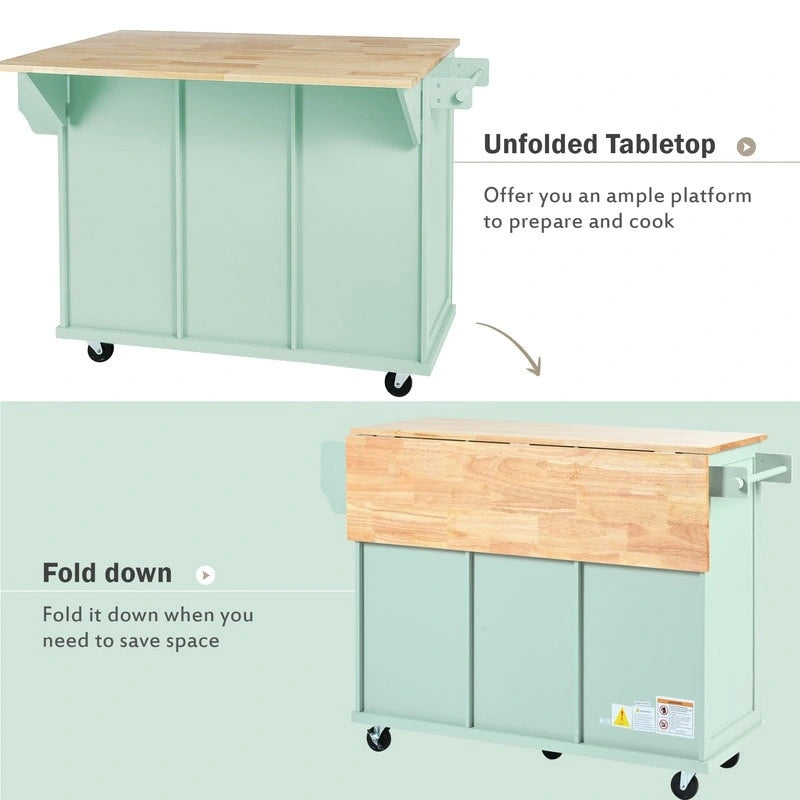 Drop-Leaf Counter top Kitchen Cart,Kitchen Island with 3 Drawers