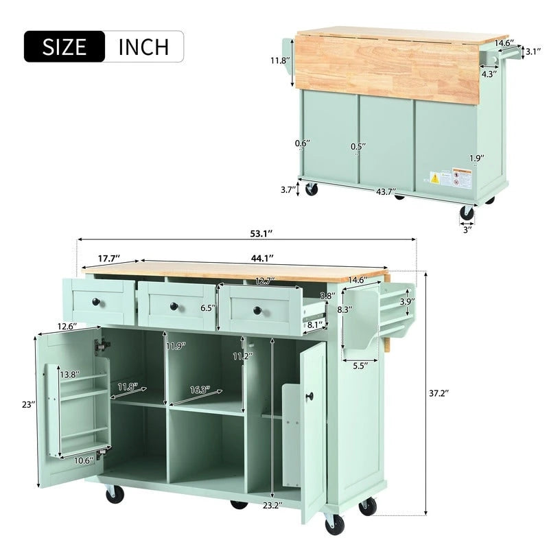 Drop-Leaf Counter top Kitchen Cart,Kitchen Island with 3 Drawers