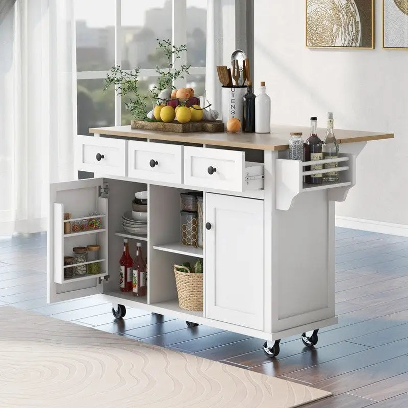 Drop-Leaf Counter top Kitchen Cart,Kitchen Island with 3 Drawers