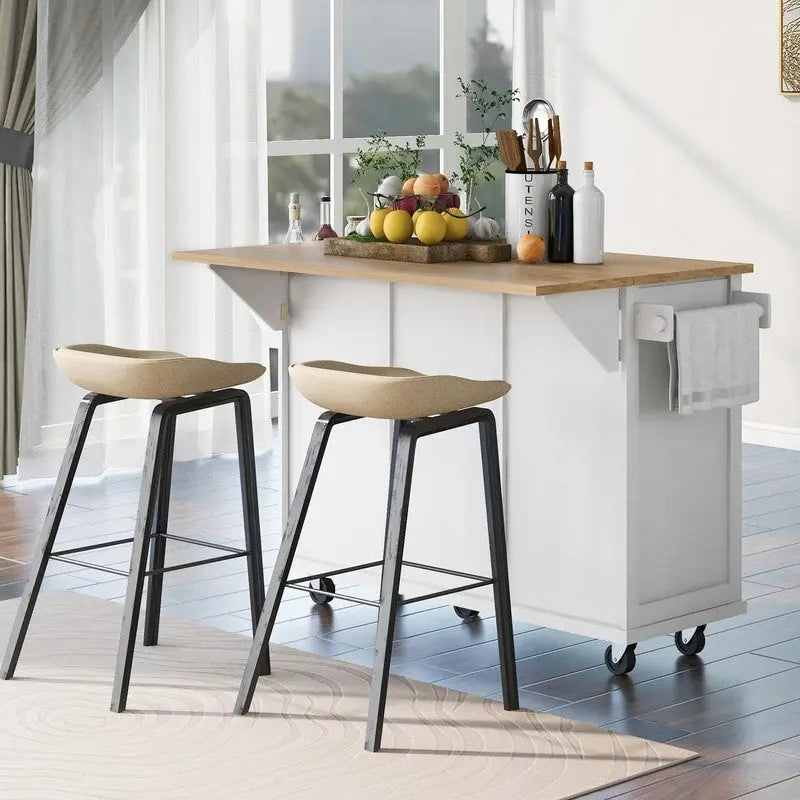 Drop-Leaf Counter top Kitchen Cart,Kitchen Island with 3 Drawers
