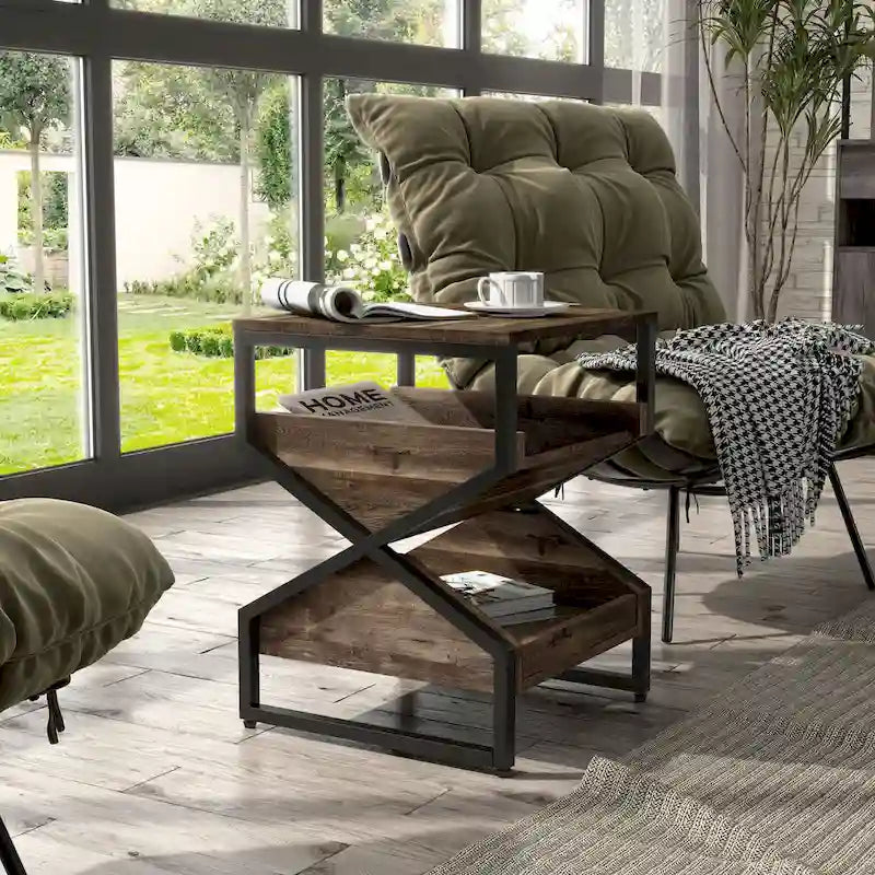 DH BASIC Industrial 17-inch Metal 1-Open Shelf End Table by Denhour