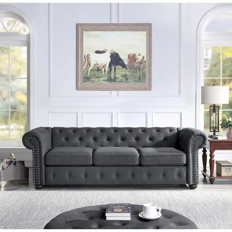 Tufted 3-seater Sofa with Rolled Arms