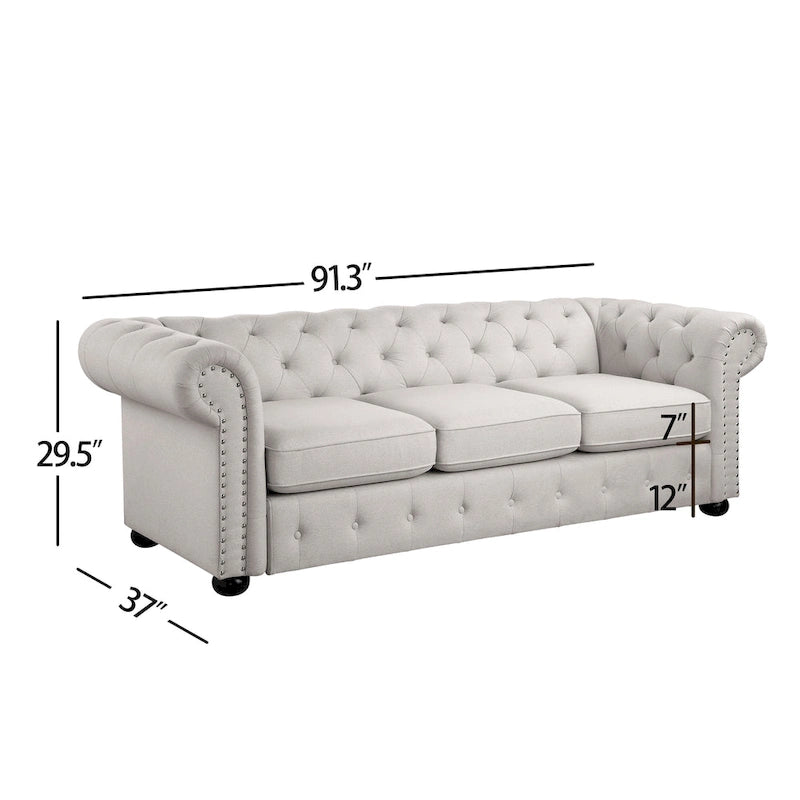 Tufted 3-seater Sofa with Rolled Arms