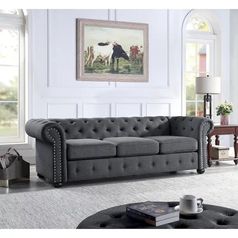 3-Sitzer-Sofa mit Knopfheftung und gerollten Armlehnen