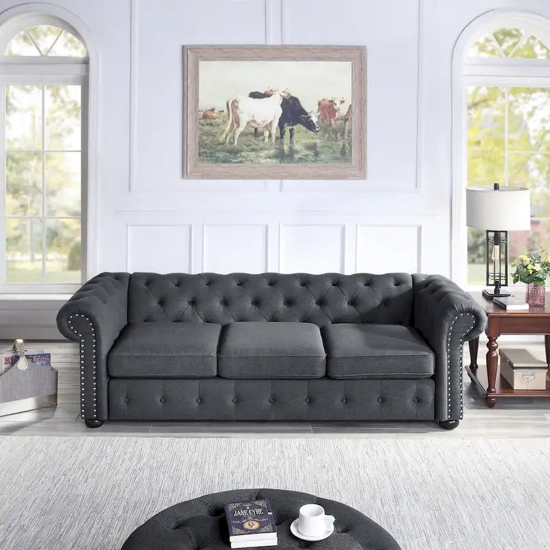 3-Sitzer-Sofa mit Knopfheftung und gerollten Armlehnen