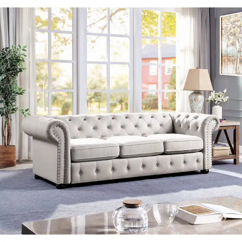 3-Sitzer-Sofa mit Knopfheftung und gerollten Armlehnen