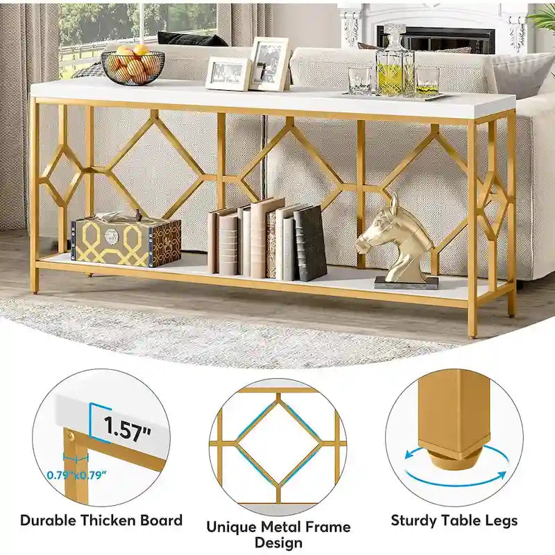 70.9 Inch Sofa Console Table with Open Storage Shelf, Industrial Narrow Extra Long Sofa Tables Entry Table Behind Couch Table