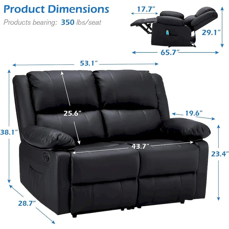Zweisitziges Relaxsofa mit Heiz- und Massagefunktion