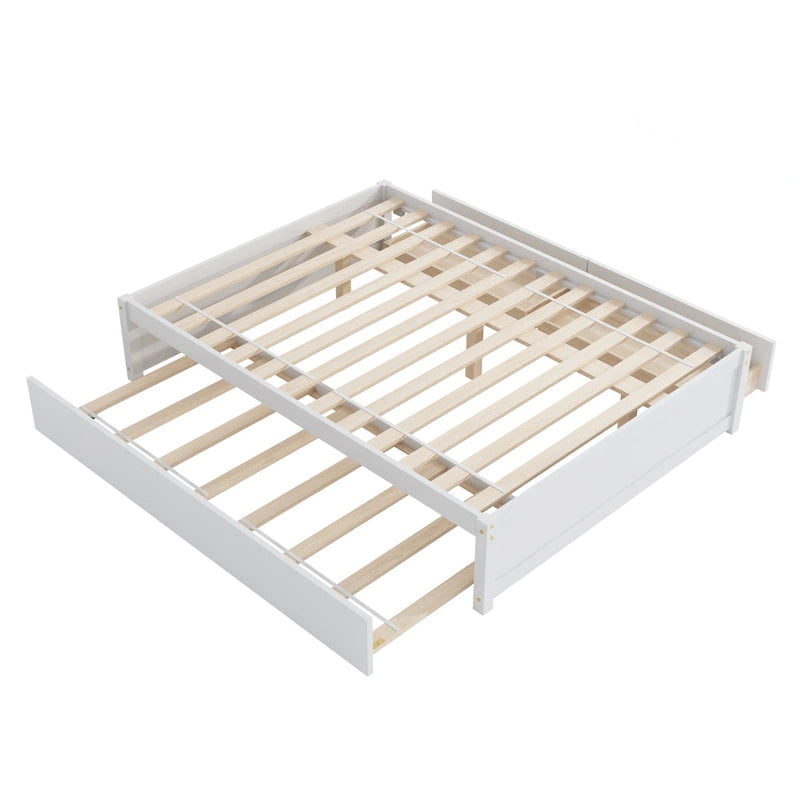 Full Bed Frame With Twin Trundle and 2 Drawers