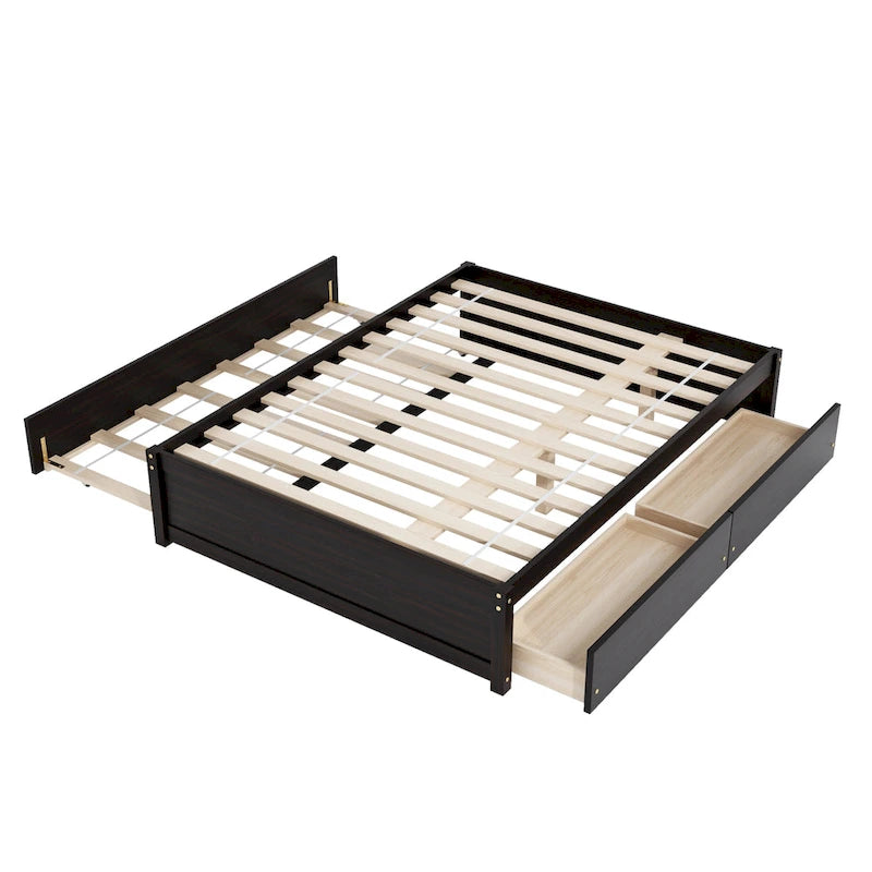 Full Bed Frame With Twin Trundle and 2 Drawers