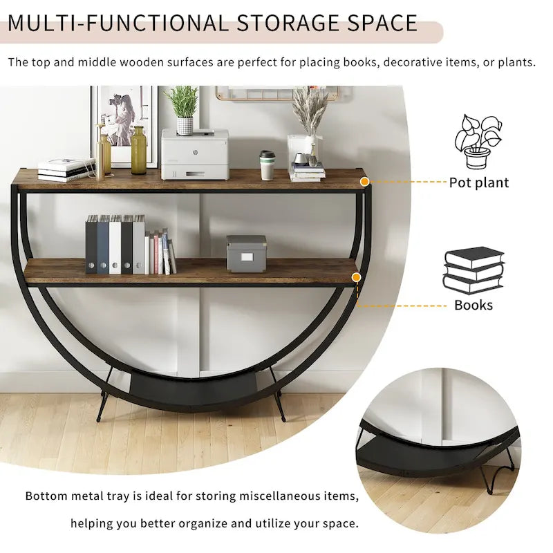 Rustic Industrial Design Demilune Shape Console Table