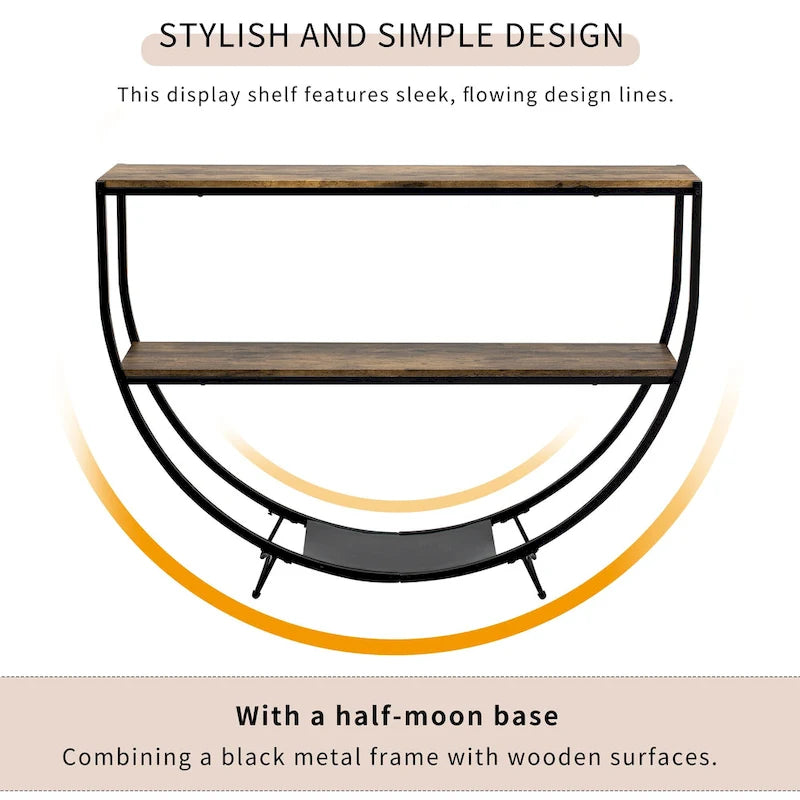 Rustic Industrial Design Demilune Shape Console Table