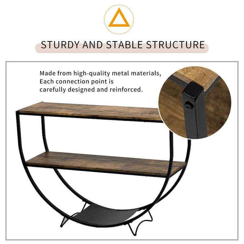 Rustic Industrial Design Demilune Shape Console Table