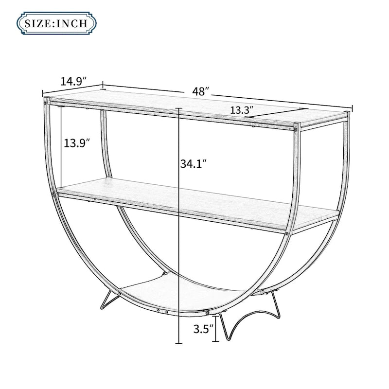 Rustic Industrial Design Demilune Shape Console Table