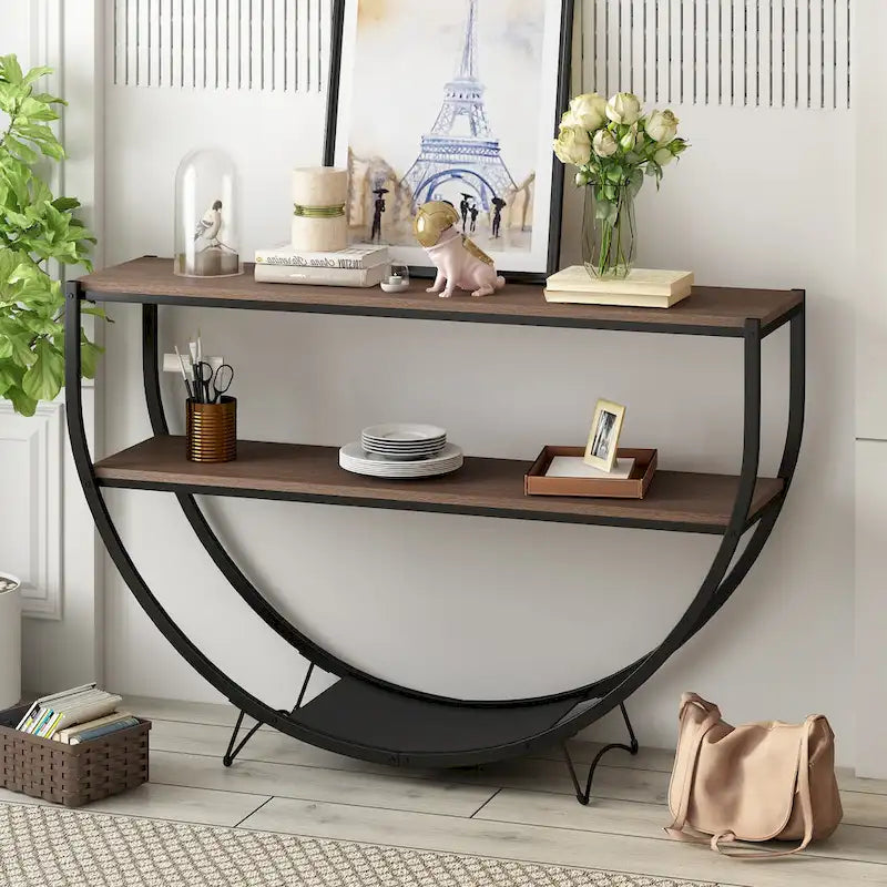 Rustic Industrial Design Demilune Shape Console Table