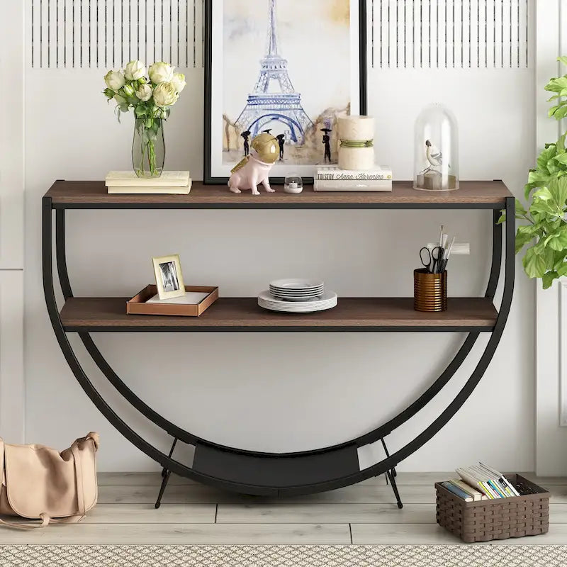 Rustic Industrial Design Demilune Shape Console Table