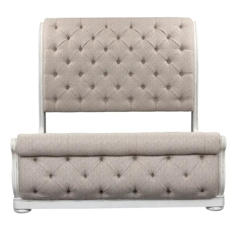 Antique White King Upholstered Sleigh Bed