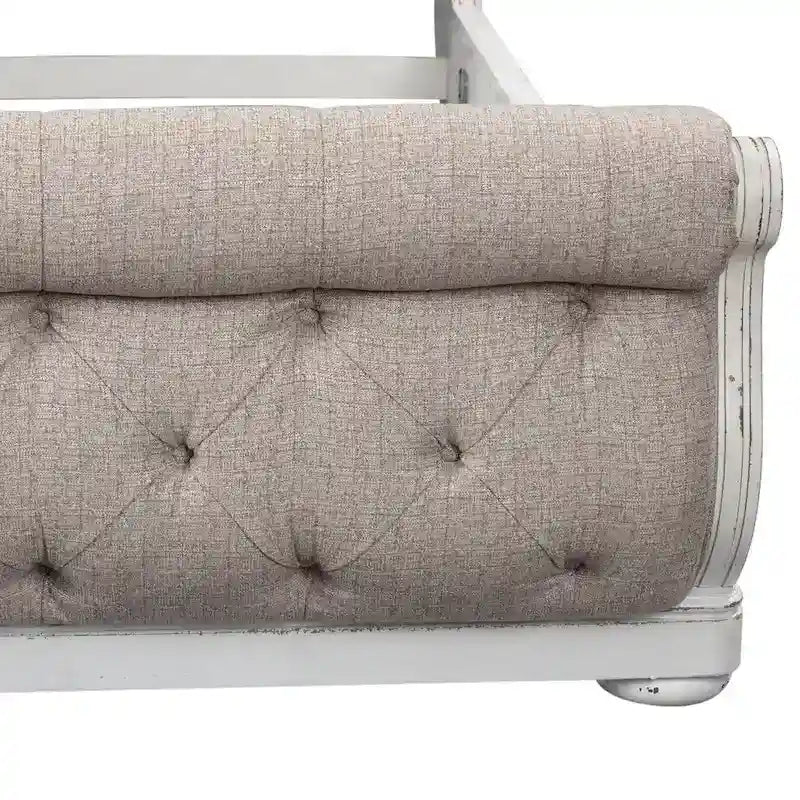 Gepolstertes Schlittenbett in Antikweiß, King-Size