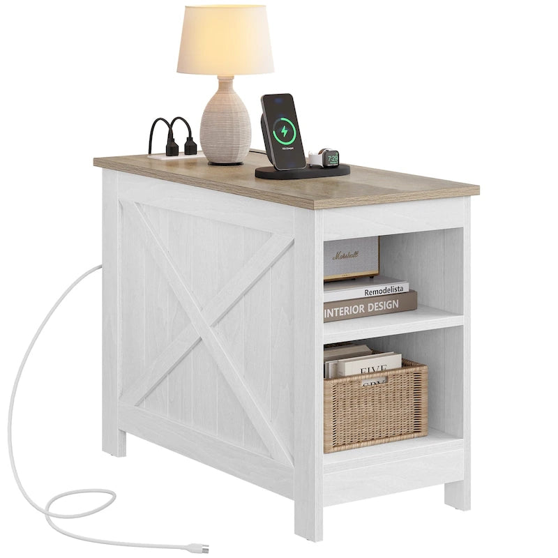 Beistelltisch mit Ladestation, Stauraum, 2 Steckdosen und 2 USB-Anschlüssen für das Wohnzimmer