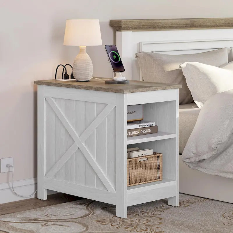 Beistelltisch mit Ladestation, Stauraum, 2 Steckdosen und 2 USB-Anschlüssen für das Wohnzimmer
