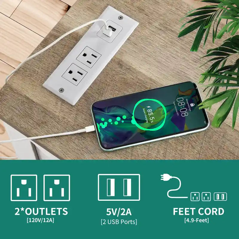 Beistelltisch mit Ladestation, Stauraum, 2 Steckdosen und 2 USB-Anschlüssen für das Wohnzimmer