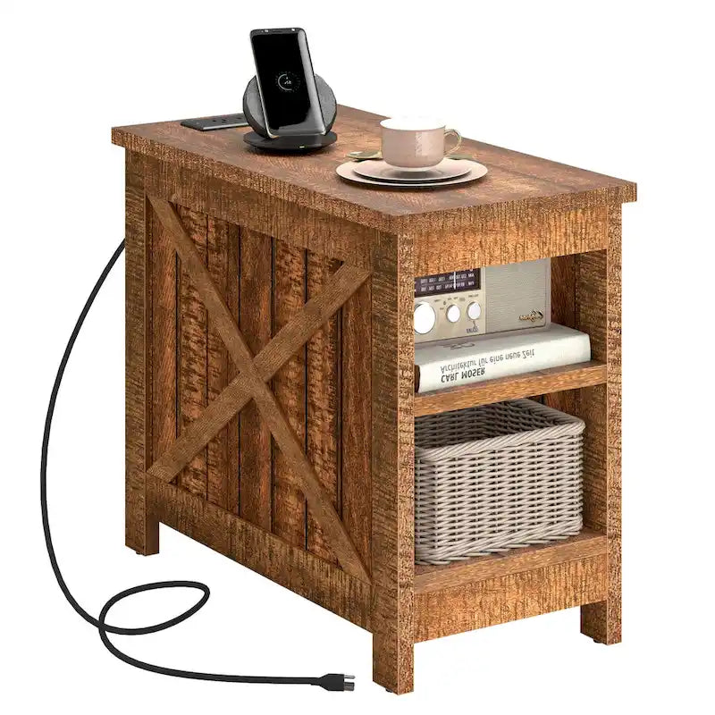 Beistelltisch mit Ladestation, Stauraum, 2 Steckdosen und 2 USB-Anschlüssen für das Wohnzimmer