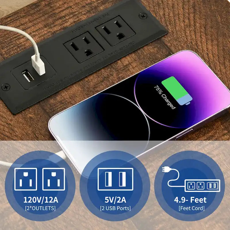 Beistelltisch mit Ladestation, Stauraum, 2 Steckdosen und 2 USB-Anschlüssen für das Wohnzimmer