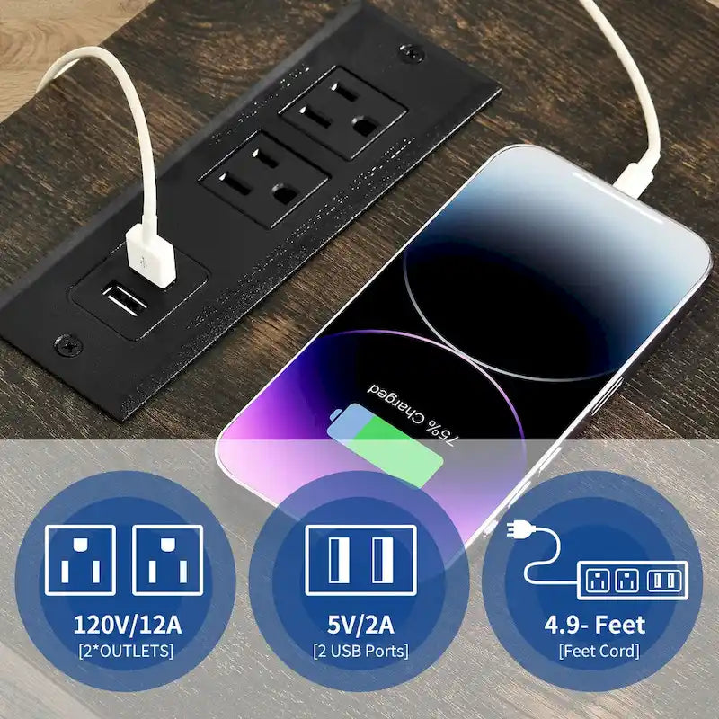 Beistelltisch mit Ladestation, Stauraum, 2 Steckdosen und 2 USB-Anschlüssen für das Wohnzimmer