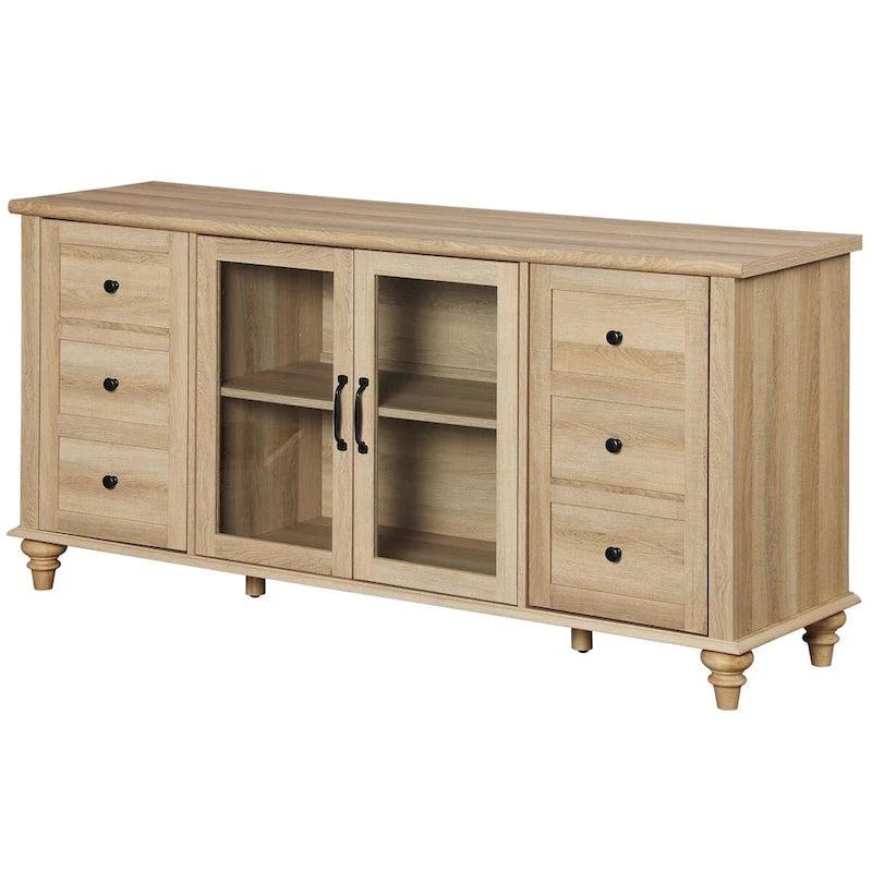 Glass Door Farmhouse TV Stand for TVs Up to 75 inch, Wood Universal TV Console Table