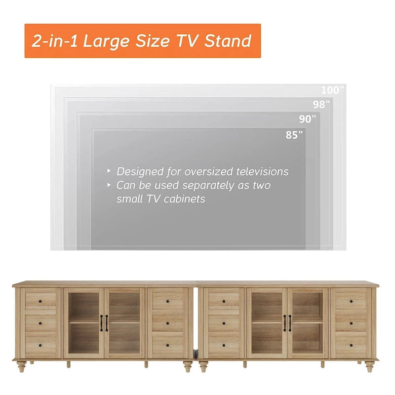 Glass Door Farmhouse TV Stand for TVs Up to 75 inch, Wood Universal TV Console Table