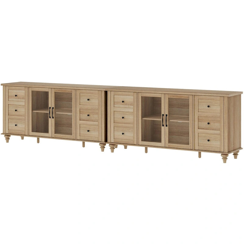 Glass Door Farmhouse TV Stand for TVs Up to 75 inch, Wood Universal TV Console Table