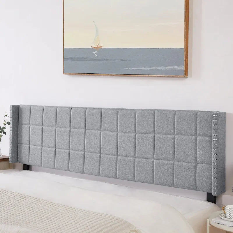 Queen/King Size Adjustable Upholstered Headboard, Modern Wingback Headboard with Double Nailhead Trimming