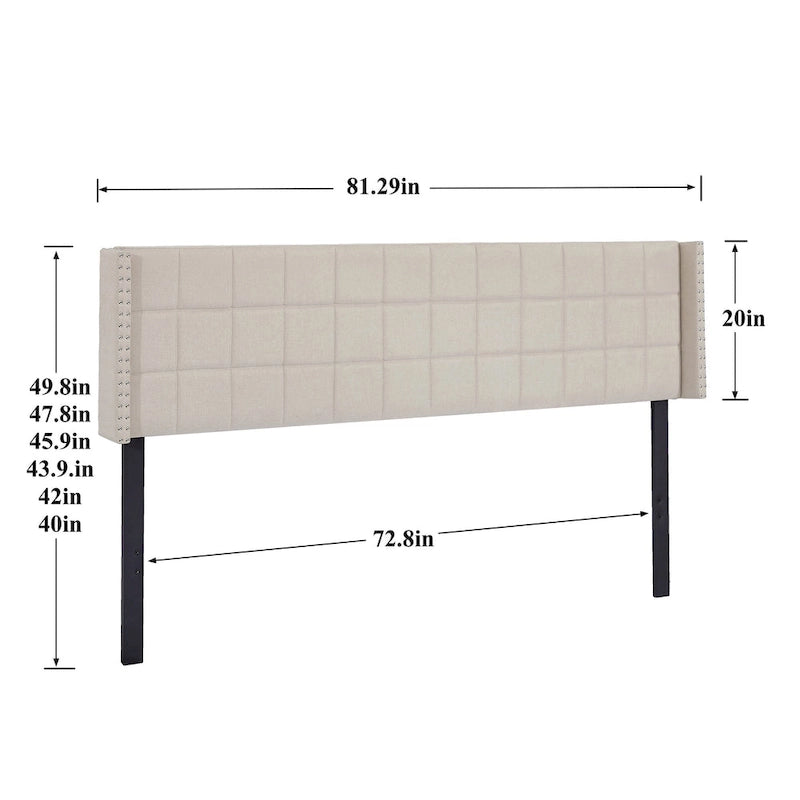 Queen/King Size Adjustable Upholstered Headboard, Modern Wingback Headboard with Double Nailhead Trimming