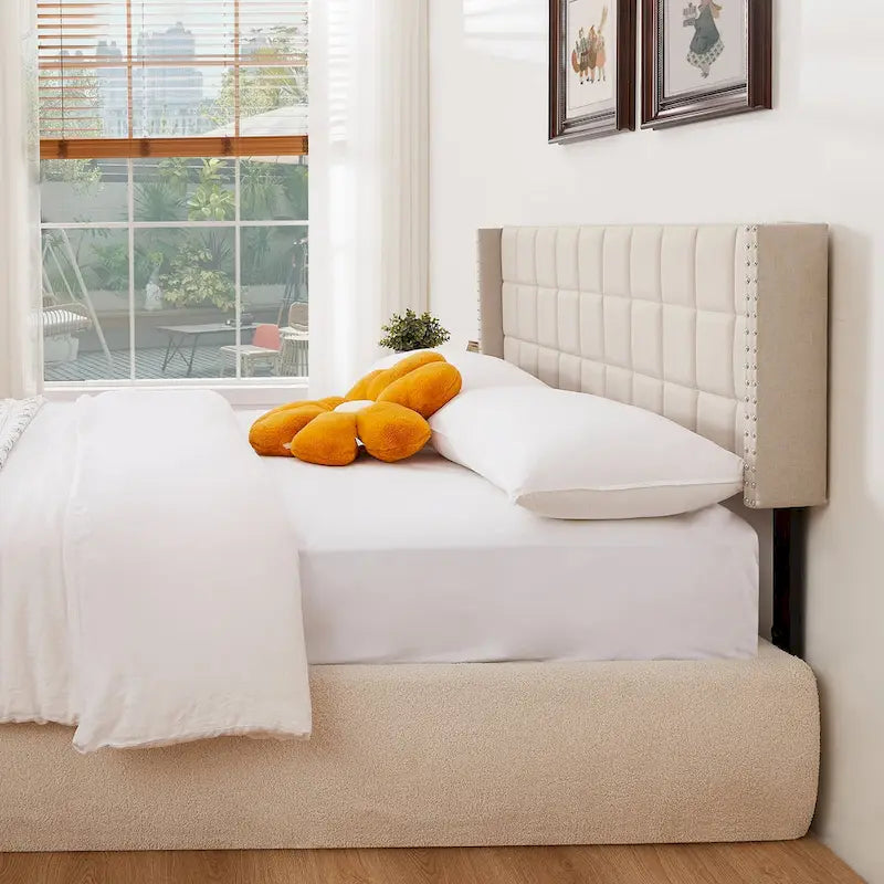 Queen/King Size Adjustable Upholstered Headboard, Modern Wingback Headboard with Double Nailhead Trimming
