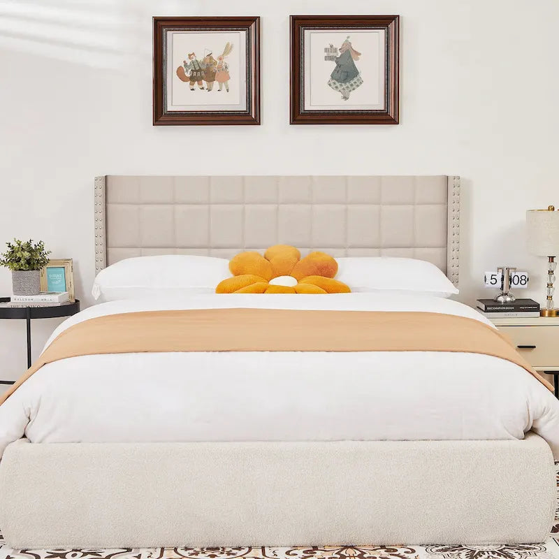 Queen/King Size Adjustable Upholstered Headboard, Modern Wingback Headboard with Double Nailhead Trimming