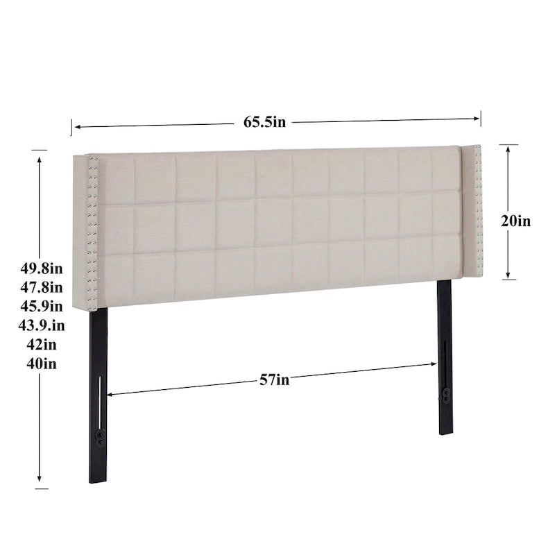 Queen/King Size Adjustable Upholstered Headboard, Modern Wingback Headboard with Double Nailhead Trimming