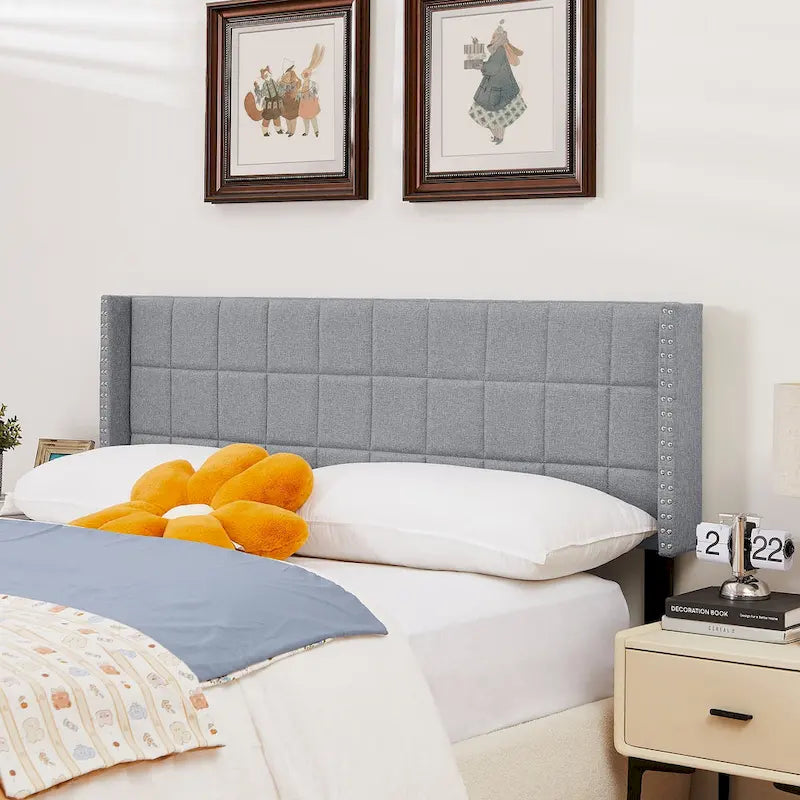 Queen/King Size Adjustable Upholstered Headboard, Modern Wingback Headboard with Double Nailhead Trimming