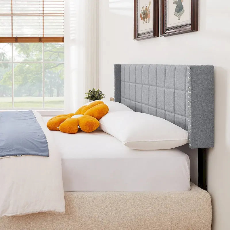 Queen/King Size Adjustable Upholstered Headboard, Modern Wingback Headboard with Double Nailhead Trimming