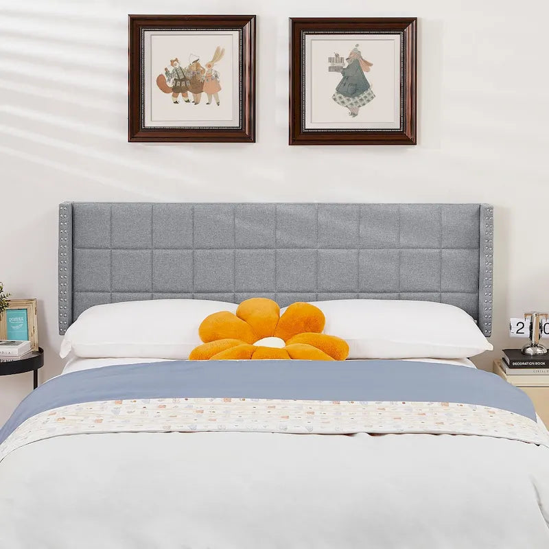 Queen/King Size Adjustable Upholstered Headboard, Modern Wingback Headboard with Double Nailhead Trimming