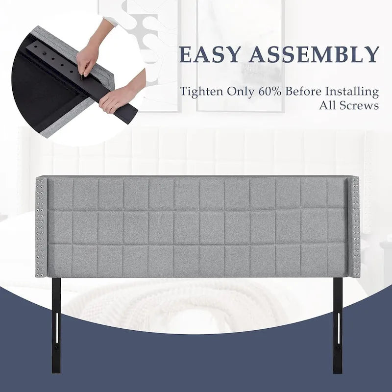 Queen/King Size Adjustable Upholstered Headboard, Modern Wingback Headboard with Double Nailhead Trimming