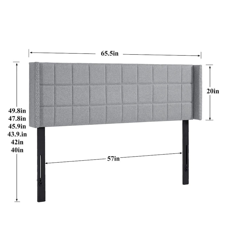Queen/King Size Adjustable Upholstered Headboard, Modern Wingback Headboard with Double Nailhead Trimming