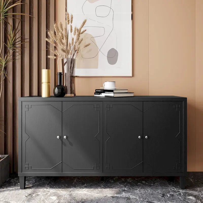 Meuble d'appoint à 4 portes, buffet en bois, meuble serveur - N/A