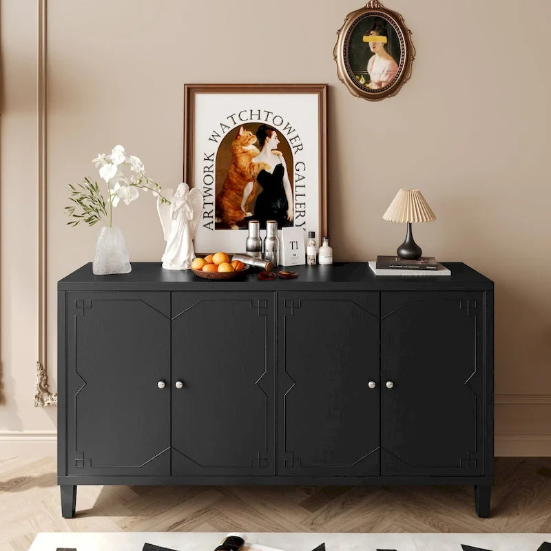 Meuble d'appoint à 4 portes, buffet en bois, meuble serveur - N/A