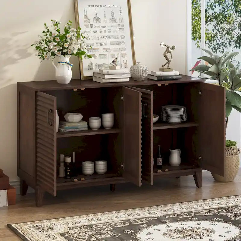 Sideboard with 4 Door Large Storage Buffet with Adjustable Shelves