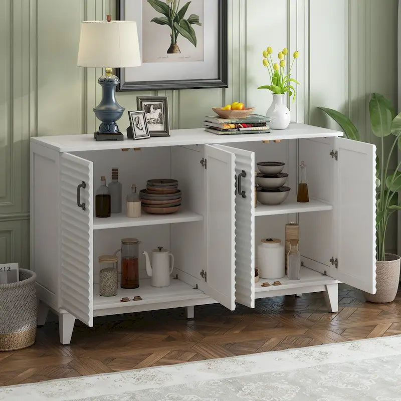 Sideboard with 4 Door Large Storage Buffet with Adjustable Shelves