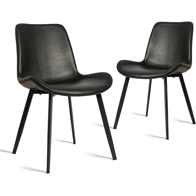 CangLong Mid Century Dining Chairs with Soft PU Leather Cushion Seat&Metal Legs,Set of 2,Black