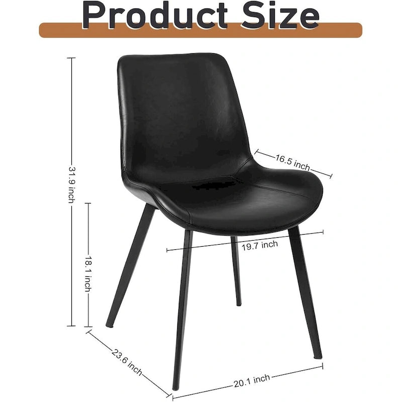 Chaises de salle à manger du milieu du siècle avec assise rembourrée en similicuir souple et pieds en métal, lot de 2, noir