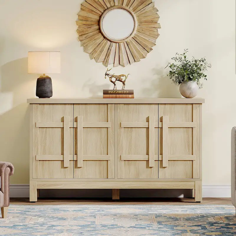55 Inches Wood Farmhouse Sideboard Buffet Cabinet with Storage