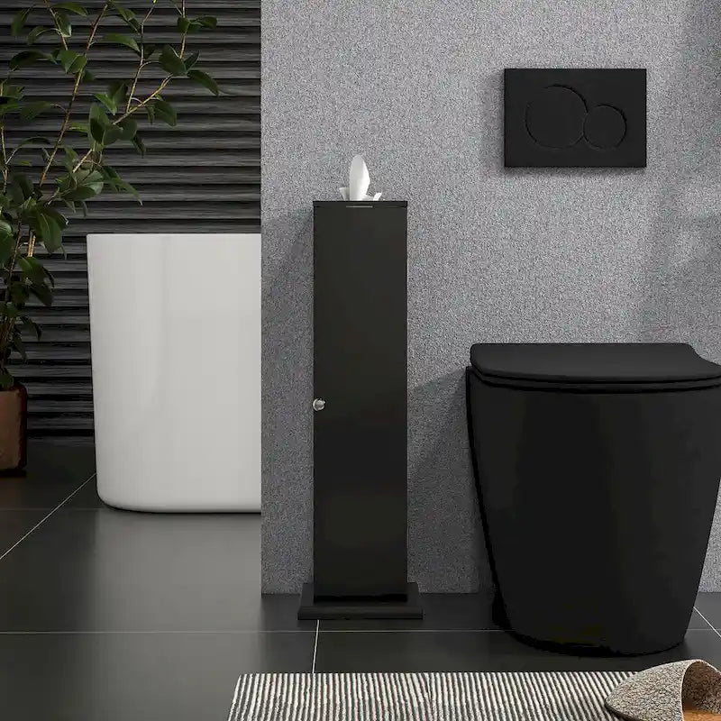 Mobiletto per carta igienica, piccolo mobiletto angolare da bagno da pavimento con ante e ripiani, sottile organizer contenitore da bagno