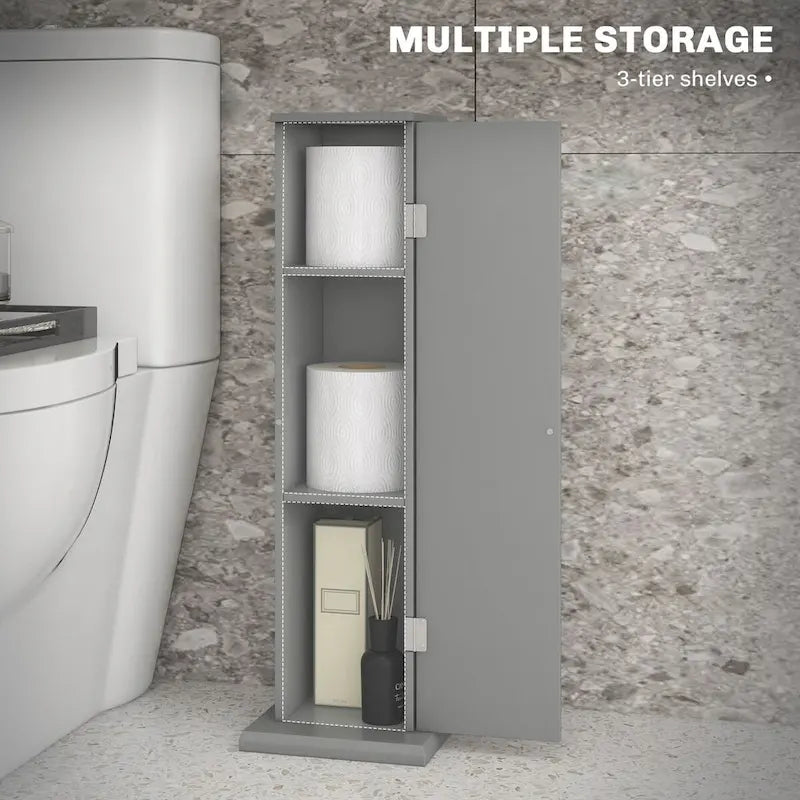Mobiletto per carta igienica, piccolo mobiletto angolare da bagno da pavimento con ante e ripiani, sottile organizer contenitore da bagno